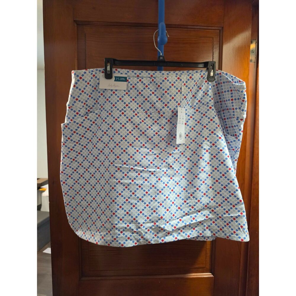 Lady Hagen Women’s Golf Skort 3XL NWT Red White Blue Star Print Tummy Control